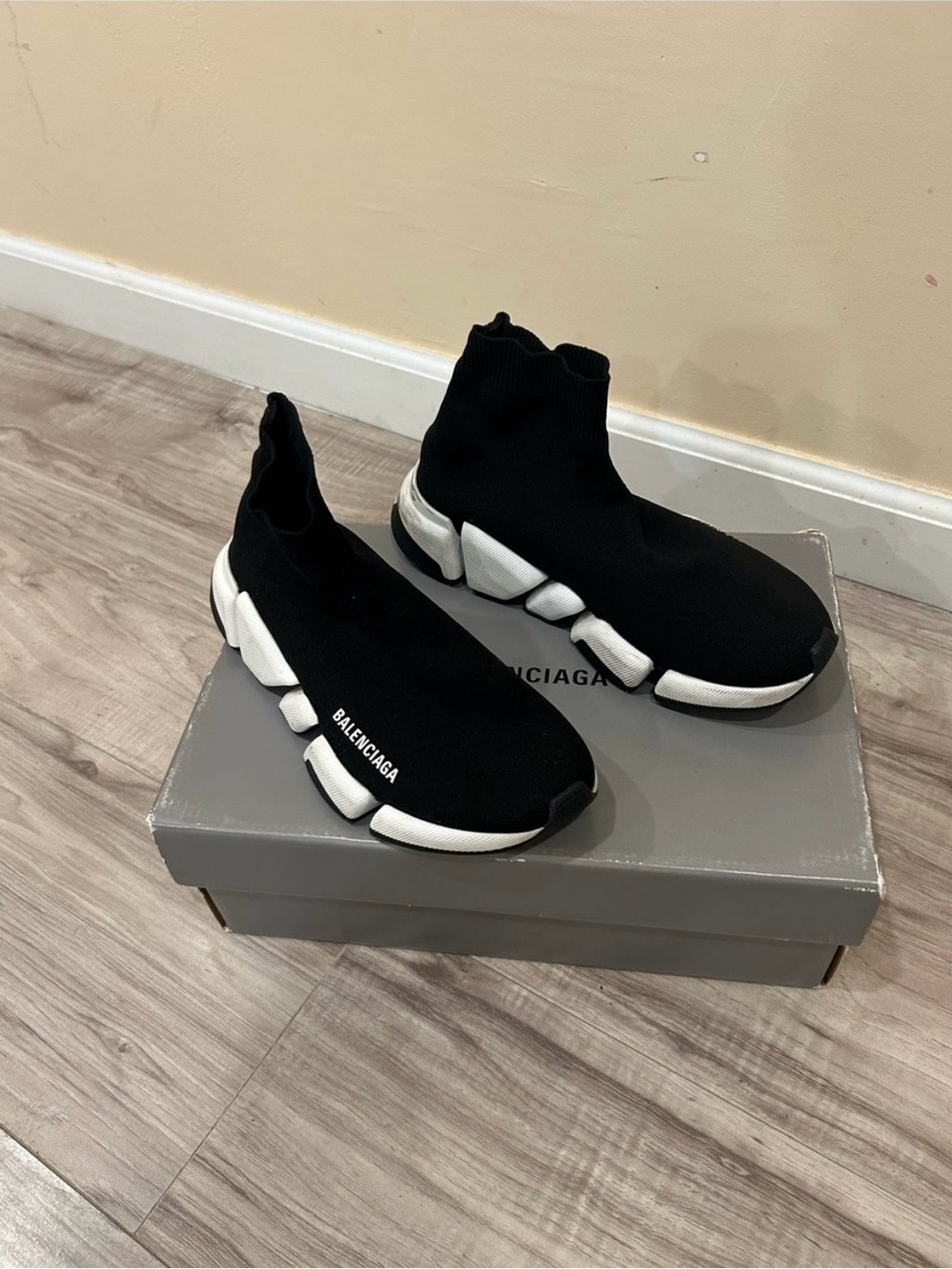 Final Sale Balenciaga Black and White Speed Sock Sneakers